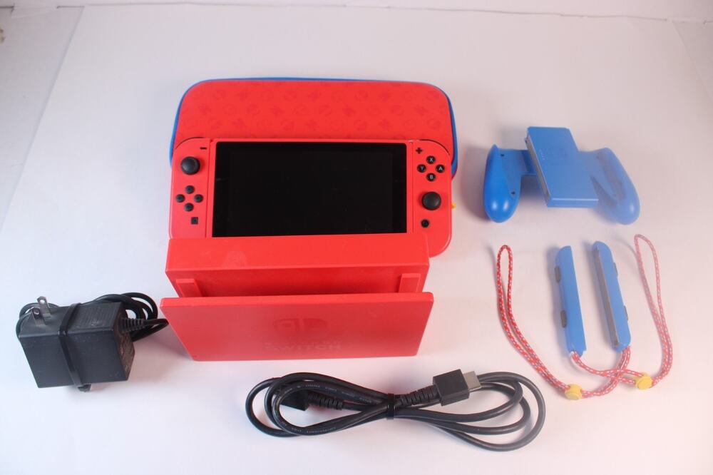 Nintendo Switch Mario Red & Blue Edition Console W/ mem card + case complete